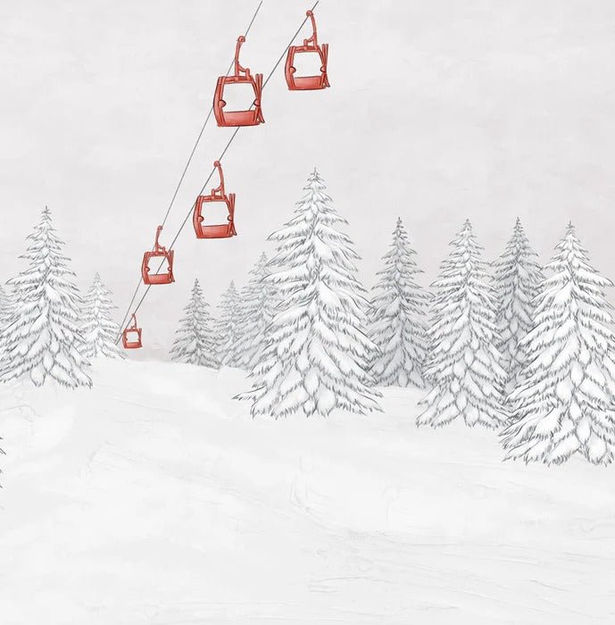 Papier peint montagne télécabine rouge