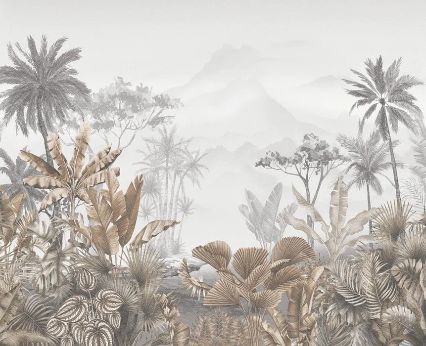 Papier peint restaurant tendance tropical sépia, mural concept, tendance