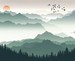 Papier peint montagne et voile sur le lac