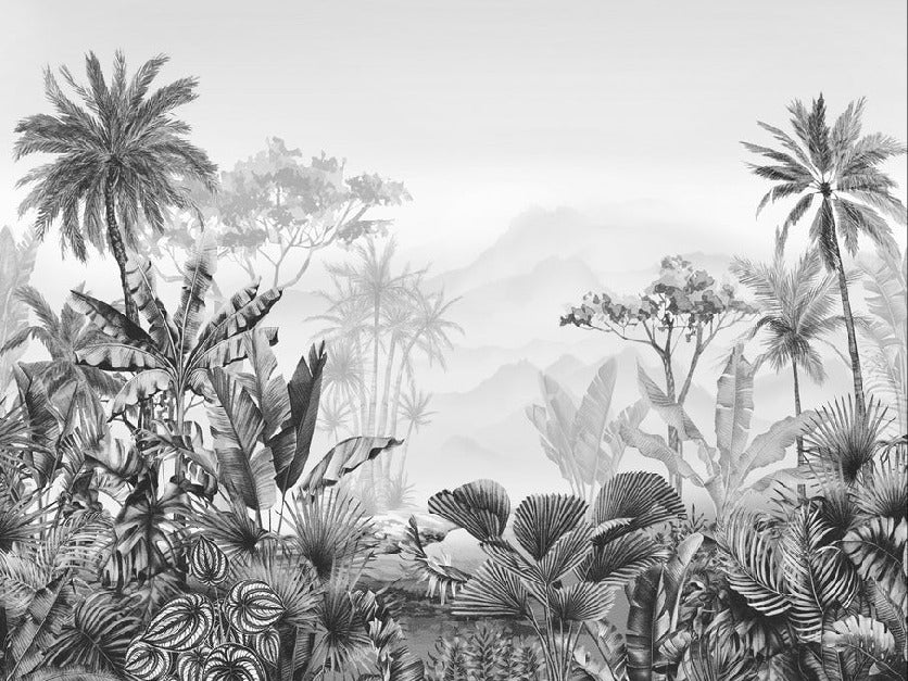 Papier peint tendance tropical noir et blanc, XXL, tendance