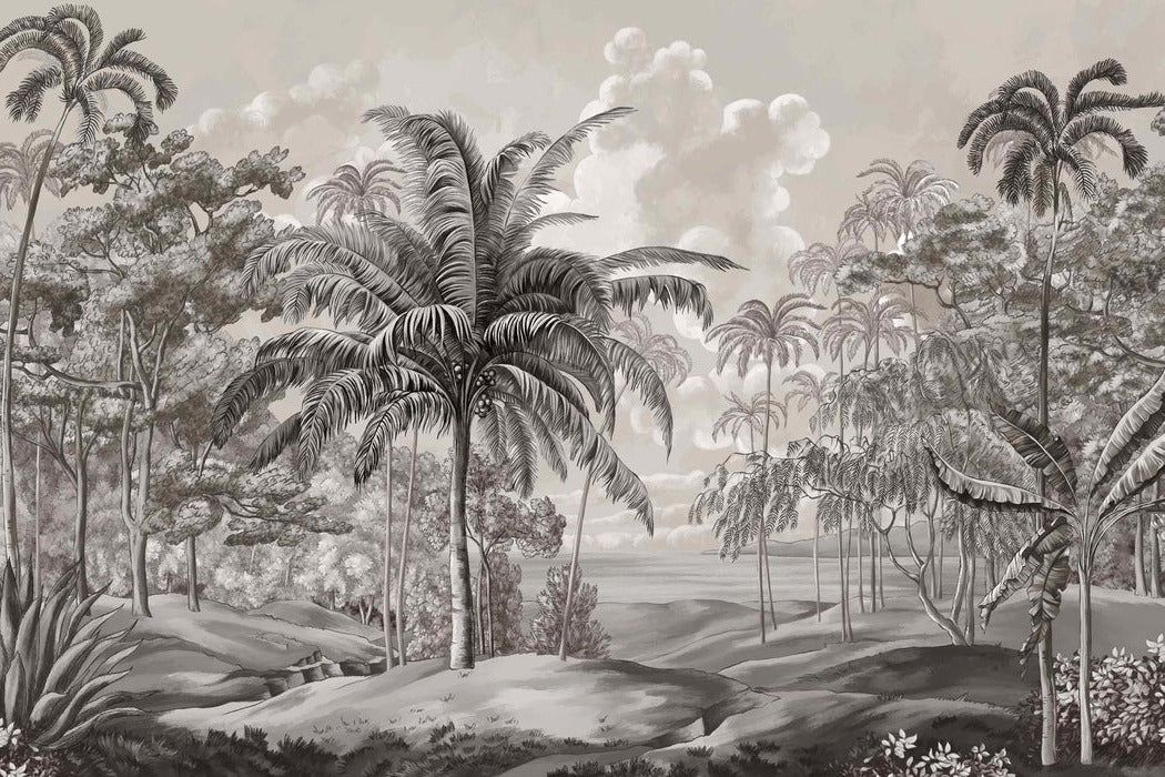 Papier peint paysage Célèbes noir et blanc, XXL, tendance