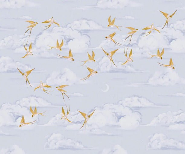 Papier peint nuage poétique oiseau or