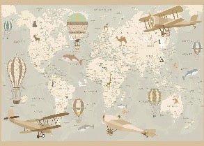 Papier peint enfant carte du monde aviateur