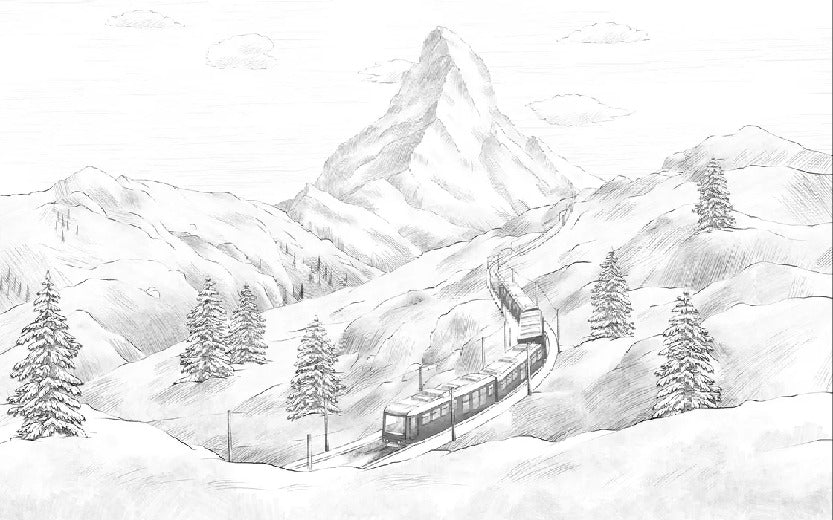 Papier peint panoramique Mont Cervin noir et blanc