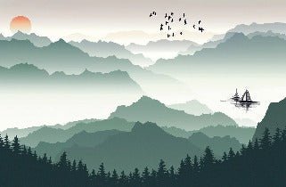 Papier peint montagne et voile sur le lac