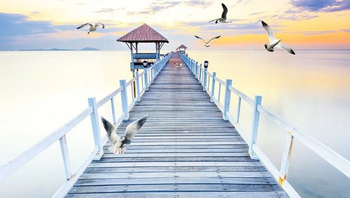 Papier peint trompe l’œil Ponton vue sur mer, XXL, tendance