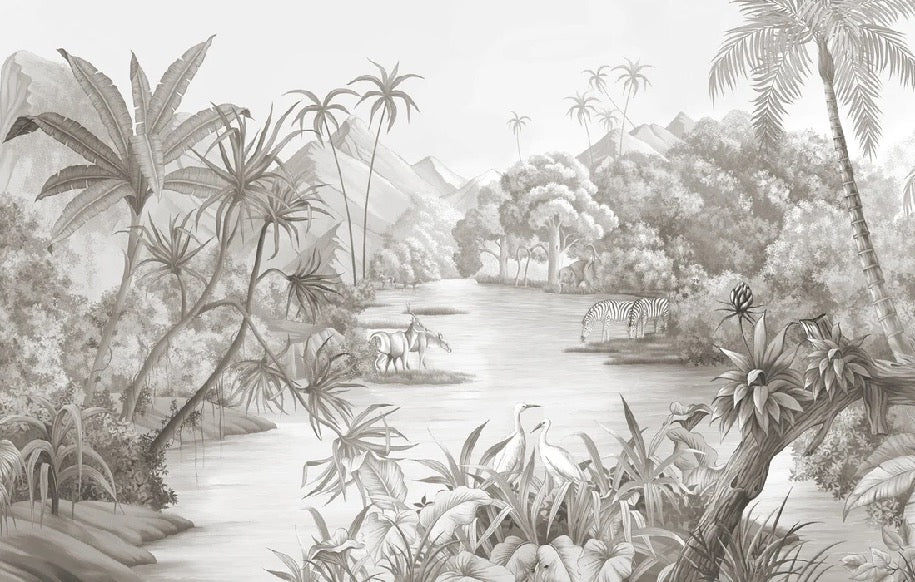 Papier peint panoramique jungle pittoresque, XXL, tendance