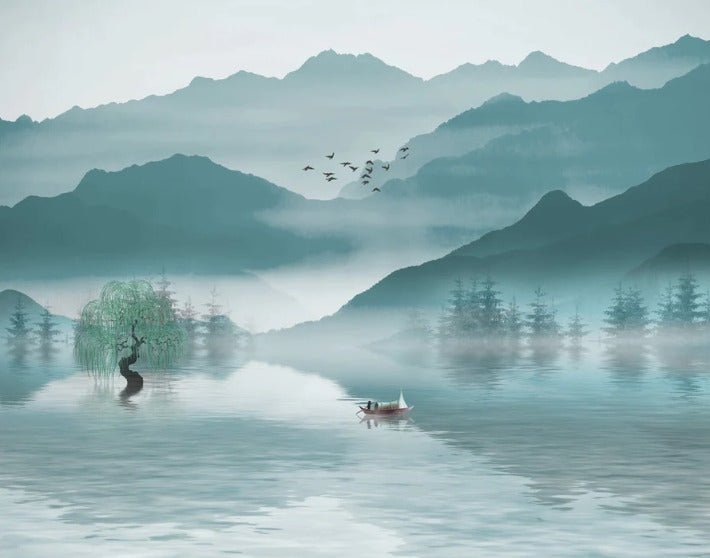 Papier peint entre montagne et lac
