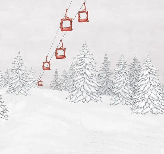 Papier peint montagne télécabine rouge
