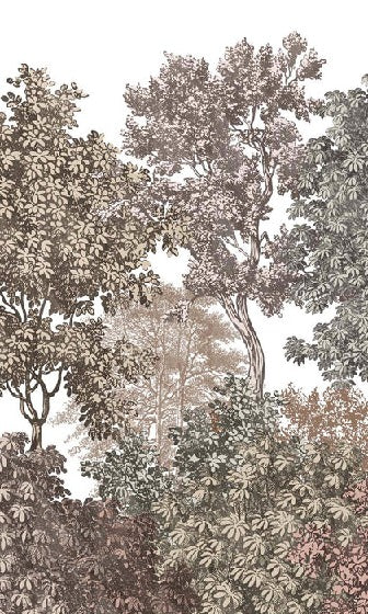 Papier peint paysage forêt gravure rosé, XXL, tendance