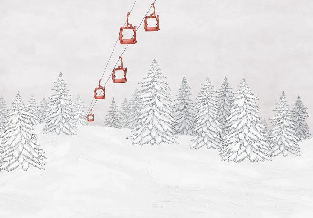 Papier peint montagne télécabine rouge