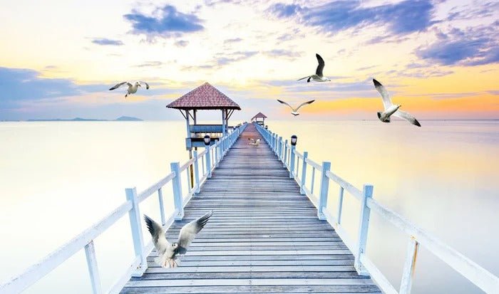 Papier peint trompe l’œil Ponton vue sur mer, XXL, tendance