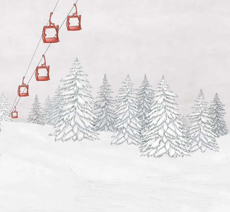 Papier peint montagne télécabine rouge