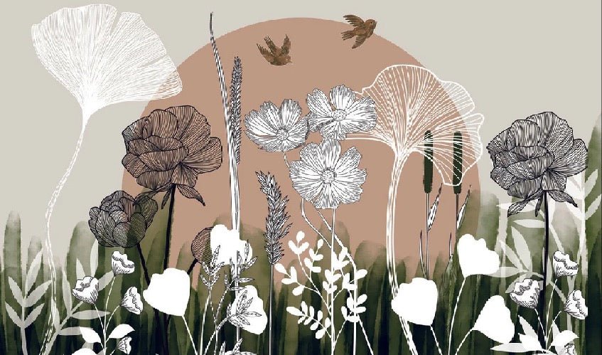 Papier peint panoramique illustration florale, XXL, tendance