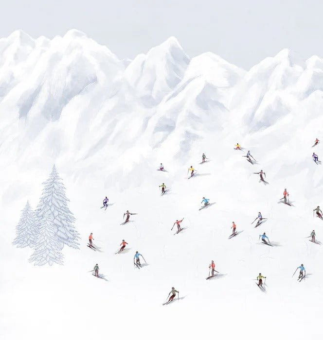 Papier peint montagne skieurs colorés, XXL, tendance