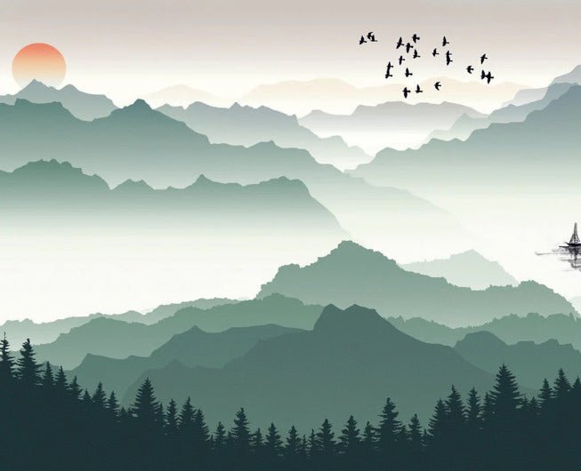 Papier peint montagne et voile sur le lac