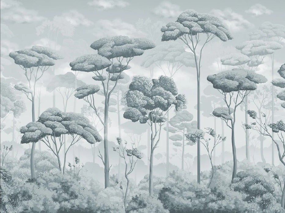 Papier peint panoramique pinède volupté bleu argent