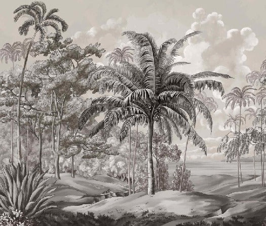 Papier peint paysage Célèbes noir et blanc, XXL, tendance