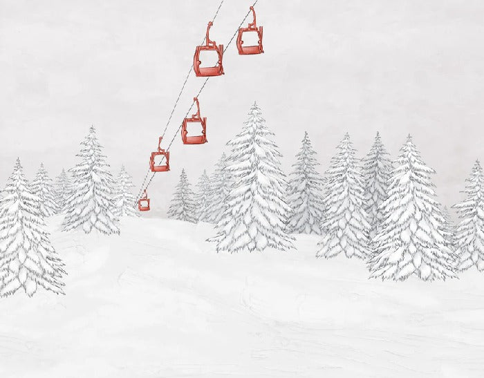 Papier peint montagne télécabine rouge
