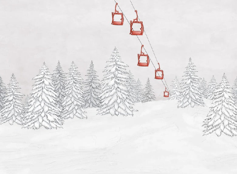 Papier peint montagne télécabine rouge
