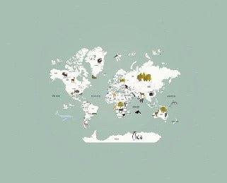 Papier peint Carte du monde en Francais enfant vert