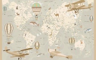 Children's wallpaper map of the world aviator