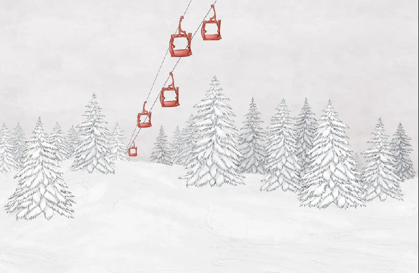 Papier peint montagne télécabine rouge