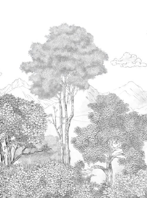 Papier peint panoramique Forêts et Monts Crayonnés