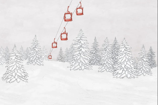 Papier peint montagne télécabine rouge, XXL, tendance