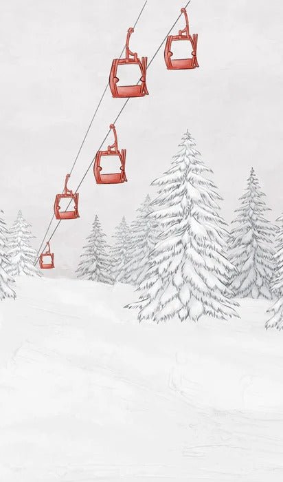 Papier peint montagne télécabine rouge