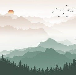 Papier peint montagne dans brume terracotta