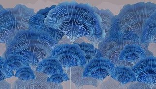 Papier peint contemporain ginkgo zen bleu
