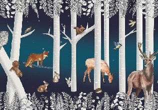 Papier peint enfant bois enchanté et ses animaux nuit étoilée