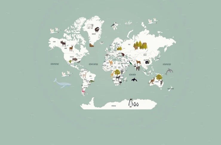 Papier peint Carte du monde en Francais enfant vert, XXL, tendance