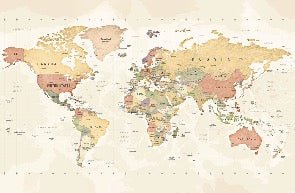 Papier peint panoramique carte du monde exploration, XXL, tendance