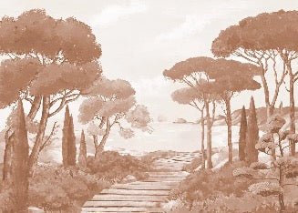 Papier peint balade dans les calanques terracotta