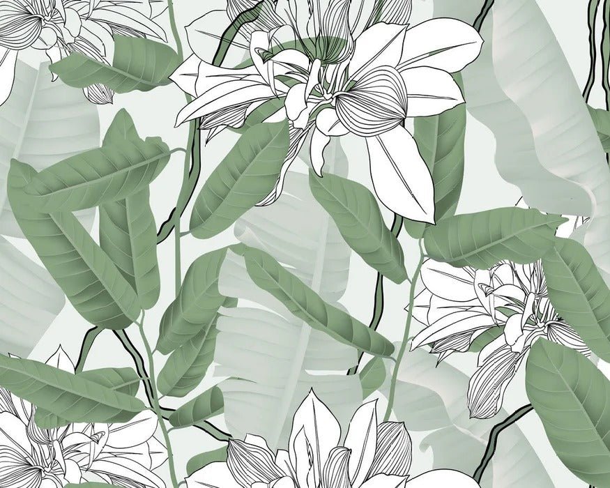 Papier peint feuillage nature vert fleur NB
