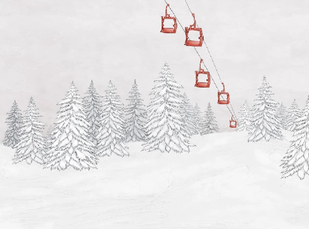 Papier peint montagne télécabine rouge