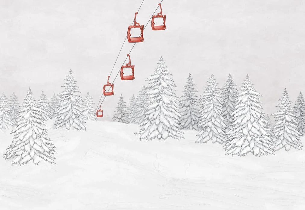 Papier peint montagne télécabine rouge