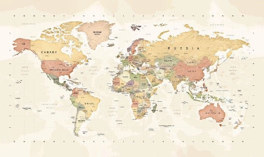 Papier peint panoramique carte du monde exploration, XXL, tendance