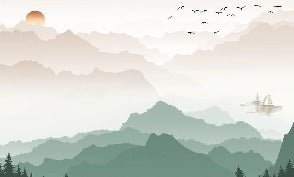 Papier peint montagne dans brume terracotta