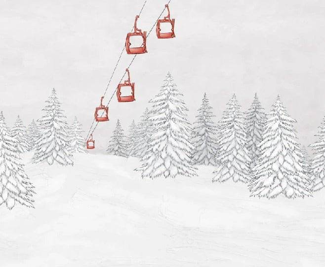 Papier peint montagne télécabine rouge