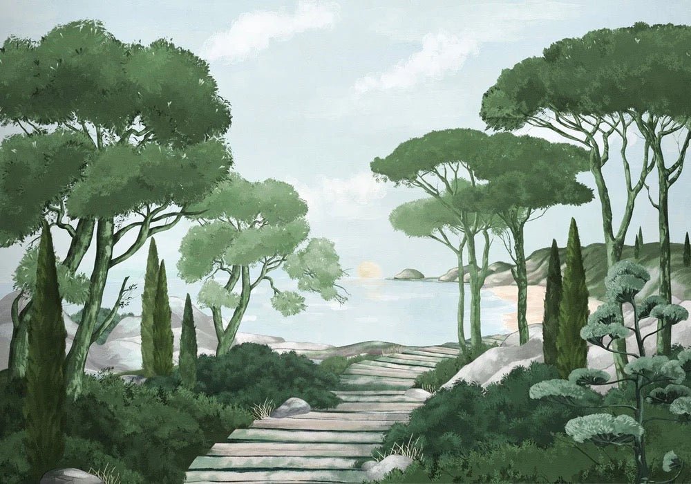 Papier peint balade dans les calanques vert
