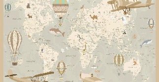 Papier peint enfant carte du monde aviateur
