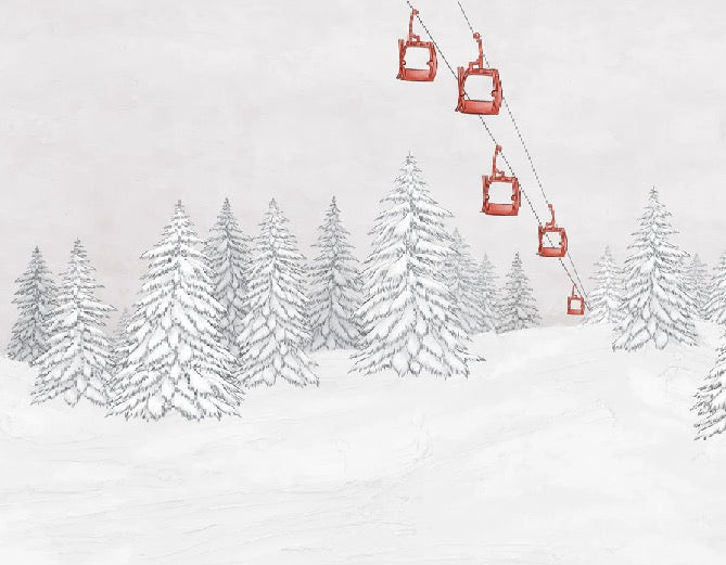 Papier peint montagne télécabine rouge