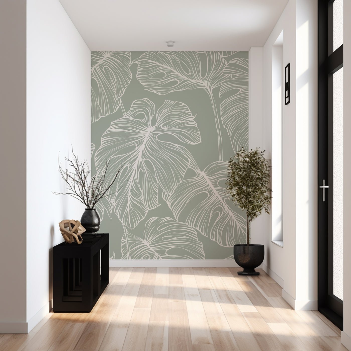 Papier peint feuille monstera sauge, XXL, tendance