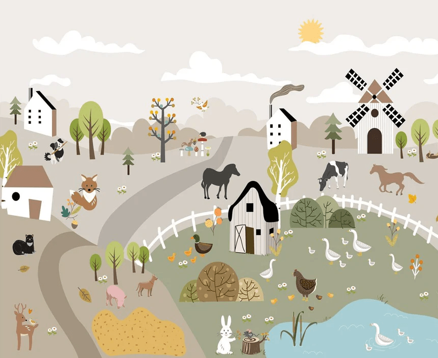 Papier peint enfant les animaux de la ferme - Muralconcept