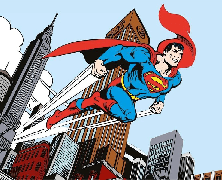 Papier peint panoramique héro superman BD vintage jump hors de la ville - Muralconcept