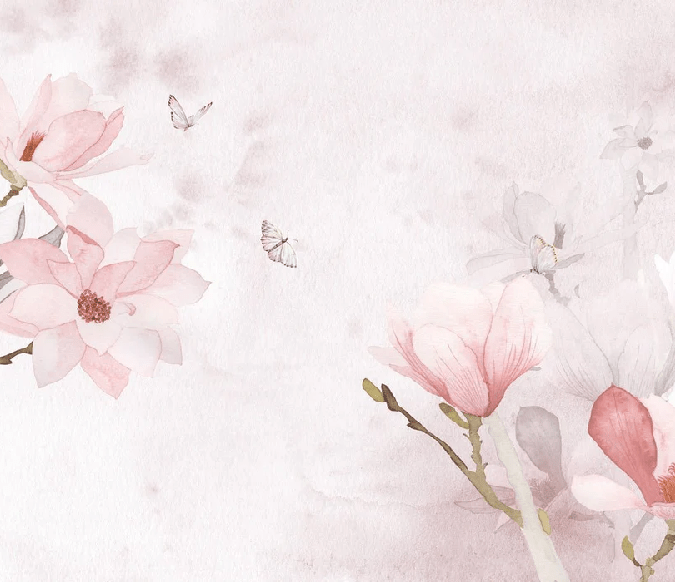 Papier peint aquarelle magnolia rose - Muralconcept