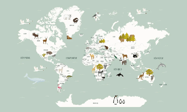 Papier peint Carte du monde en Francais enfant vert, XXL, tendance